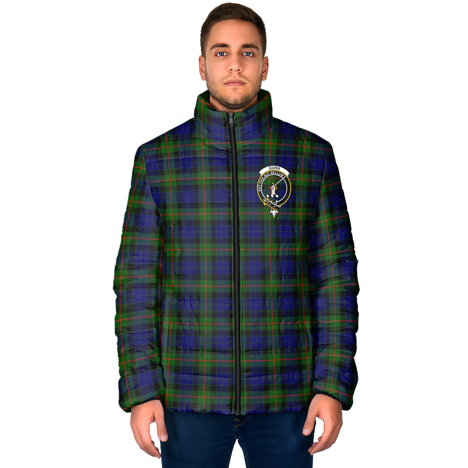 Gunn Modern Tartan Padded Jacket with Family Crest - Tartan Vibes Clothing