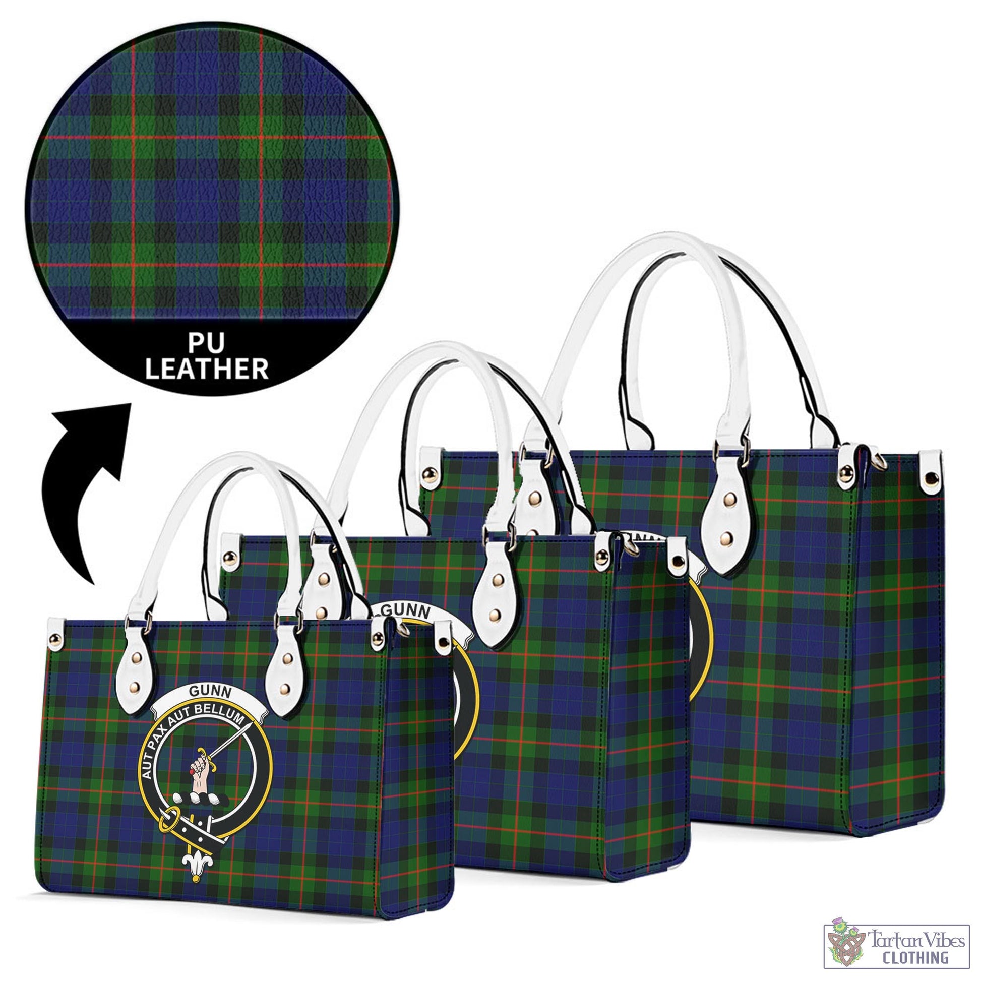 Tartan Vibes Clothing Gunn Modern Tartan Luxury Leather Handbags with Family Crest