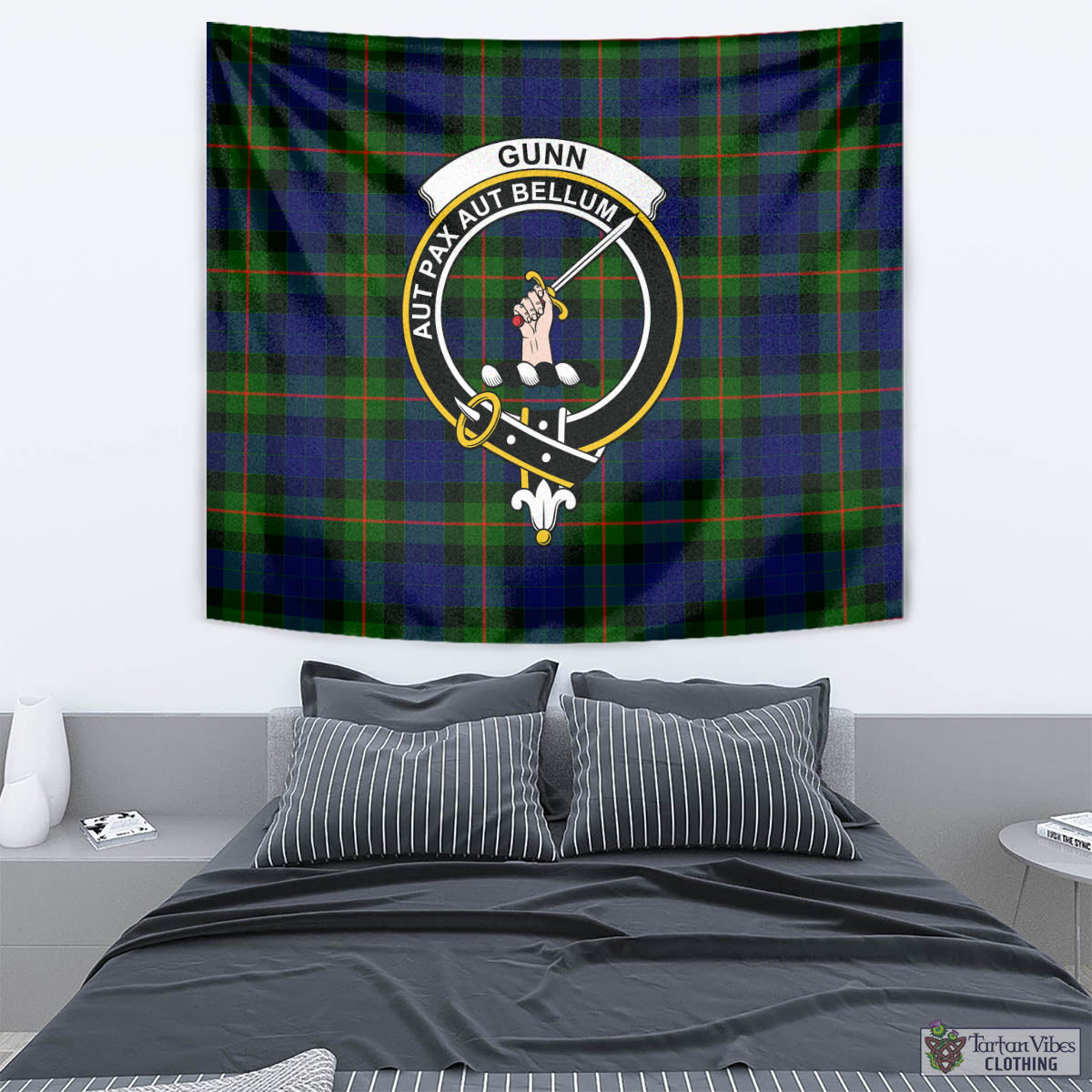 Tartan Vibes Clothing Gunn Modern Tartan Tapestry Wall Hanging and Home Decor for Room with Family Crest