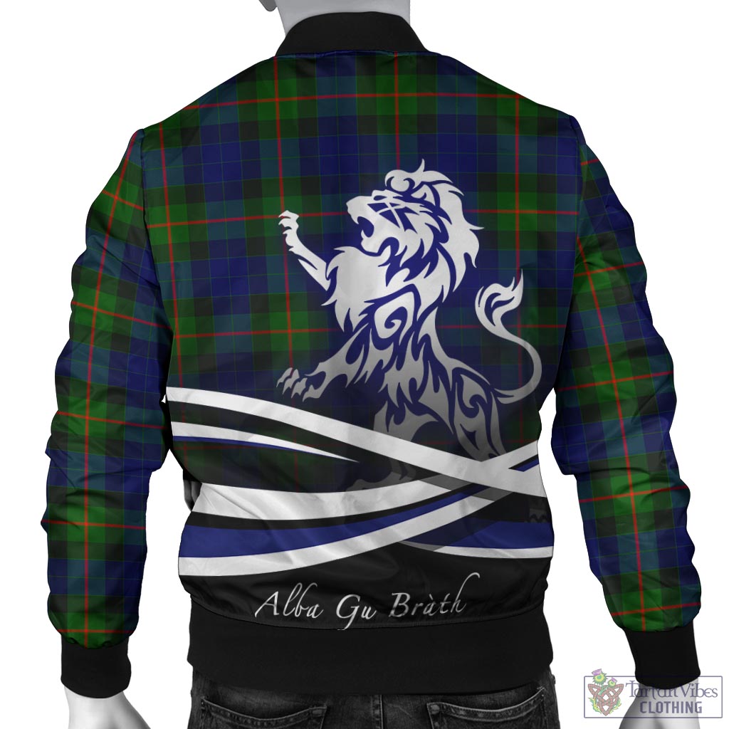 Tartan Vibes Clothing Gunn Modern Tartan Bomber Jacket with Alba Gu Brath Regal Lion Emblem