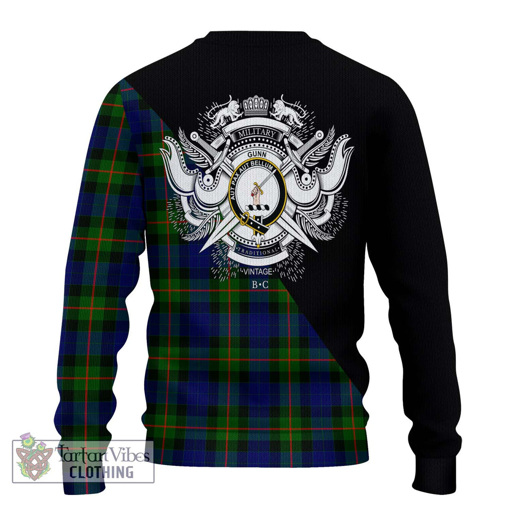 Gunn Modern Tartan Knitted Sweater with Family Crest and Military Logo Style - Tartanvibesclothing Shop