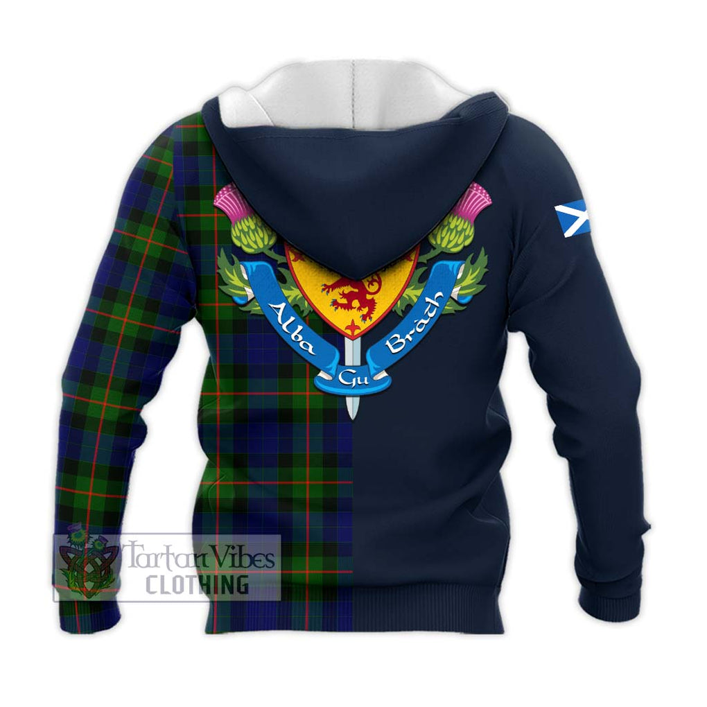 Tartan Vibes Clothing Gunn Modern Tartan Knitted Hoodie with Scottish Lion Royal Arm Half Style