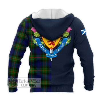 Gunn Modern Tartan Knitted Hoodie Alba with Scottish Lion Royal Arm Half Style