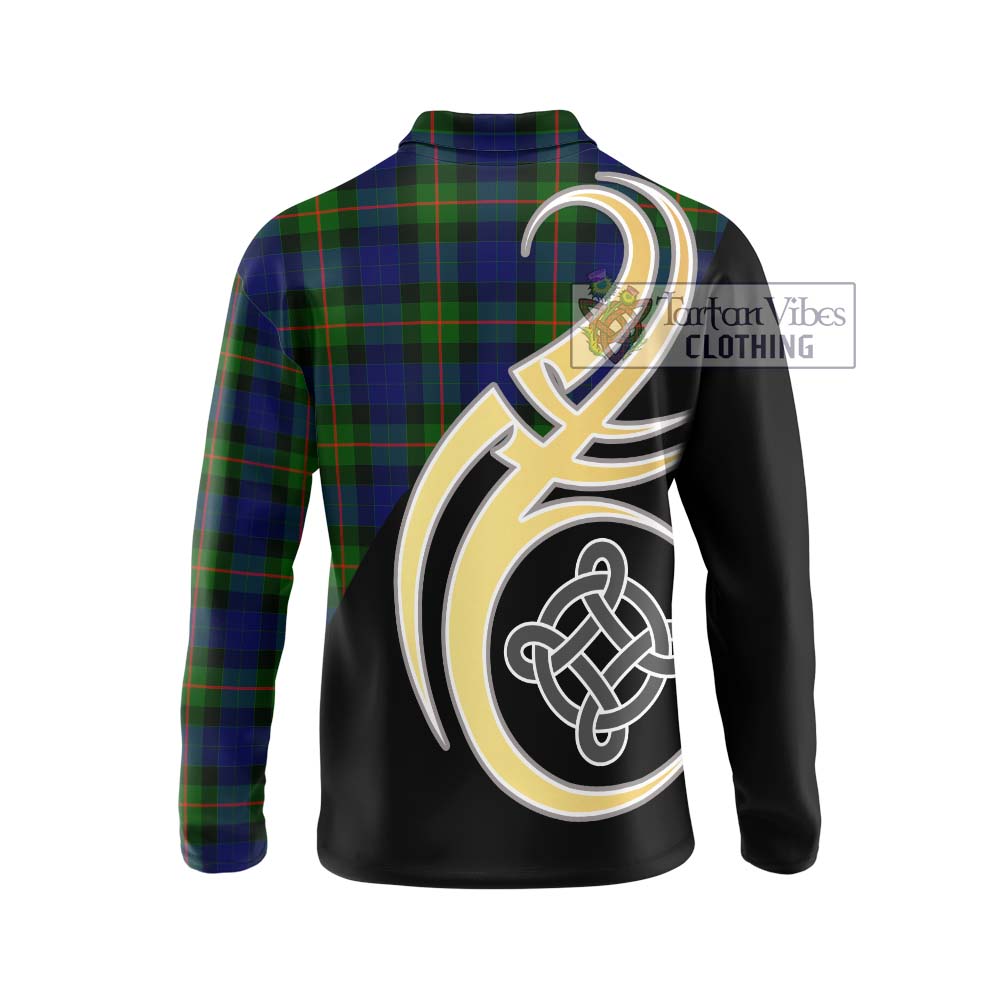 Gunn Modern Tartan Long Sleeve Polo Shirt with Family Crest and Celtic Symbol Style - Tartan Vibes Clothing