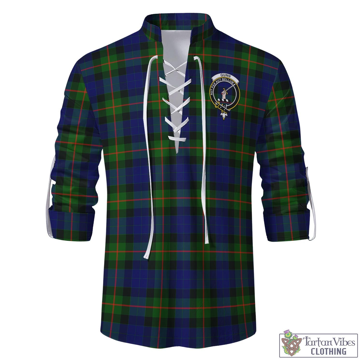 Tartan Vibes Clothing Gunn Modern Tartan Men's Scottish Traditional Jacobite Ghillie Kilt Shirt with Family Crest