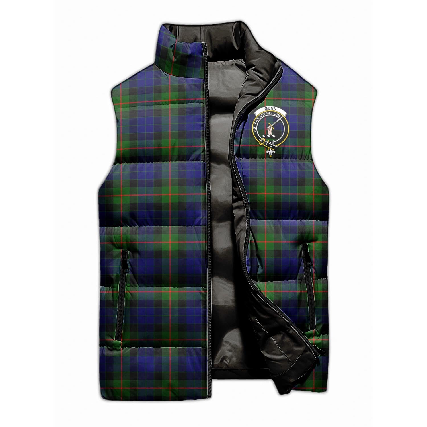 Gunn Modern Tartan Sleeveless Puffer Jacket with Family Crest - Tartanvibesclothing