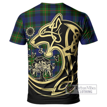 Gunn Modern Tartan T-Shirt with Family Crest Celtic Wolf Style