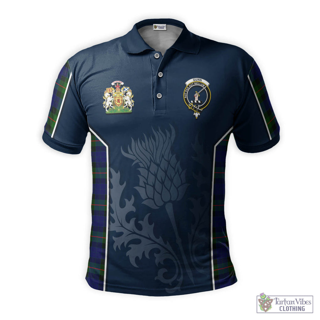 Tartan Vibes Clothing Gunn Modern Tartan Men's Polo Shirt with Family Crest and Scottish Thistle Vibes Sport Style