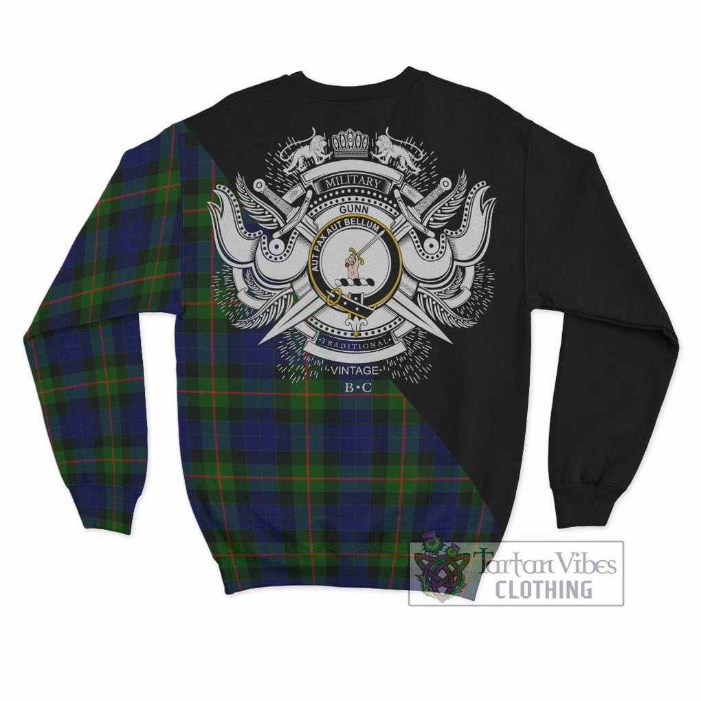 Gunn Modern Tartan Sweatshirt with Family Crest and Military Logo Style - Tartanvibesclothing Shop