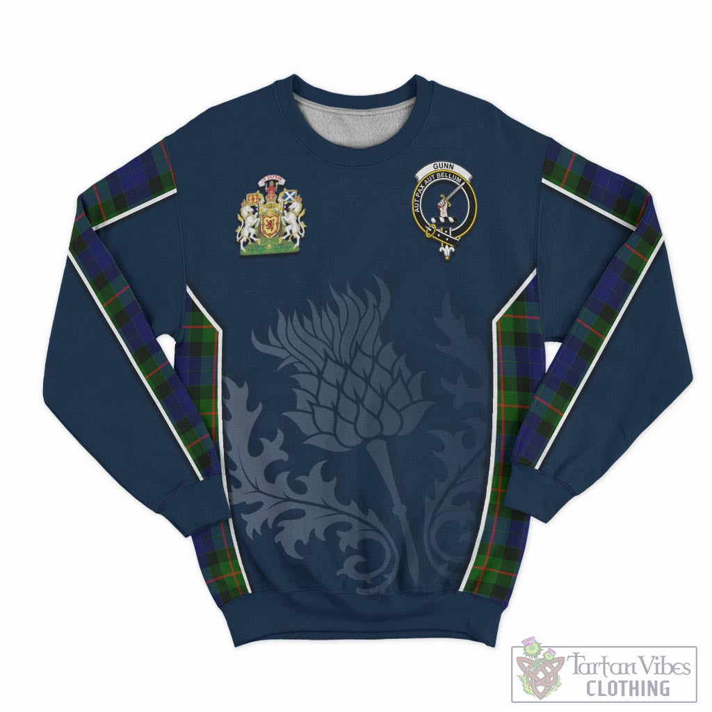 Tartan Vibes Clothing Gunn Modern Tartan Sweatshirt with Family Crest and Scottish Thistle Vibes Sport Style