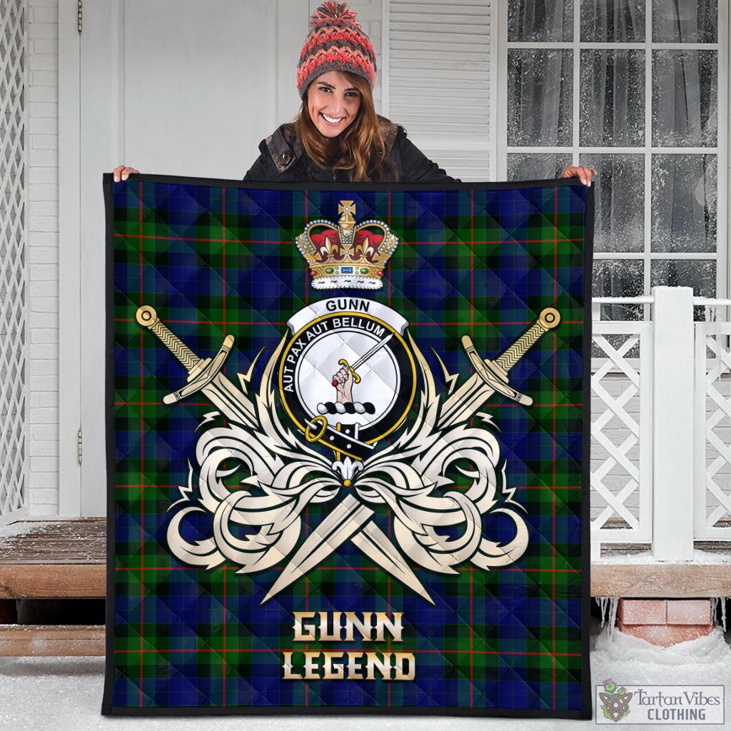 Tartan Vibes Clothing Gunn Modern Tartan Quilt with Clan Crest and the Golden Sword of Courageous Legacy