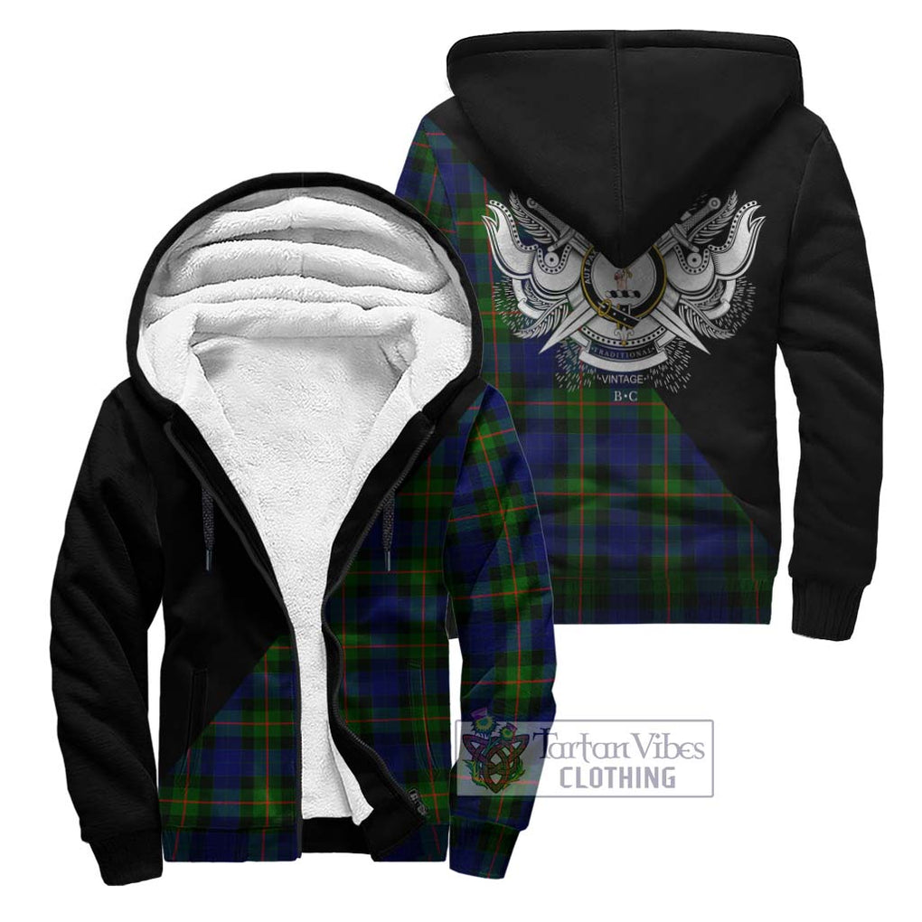 Gunn Modern Tartan Sherpa Hoodie with Family Crest and Military Logo Style Unisex - Tartanvibesclothing Shop