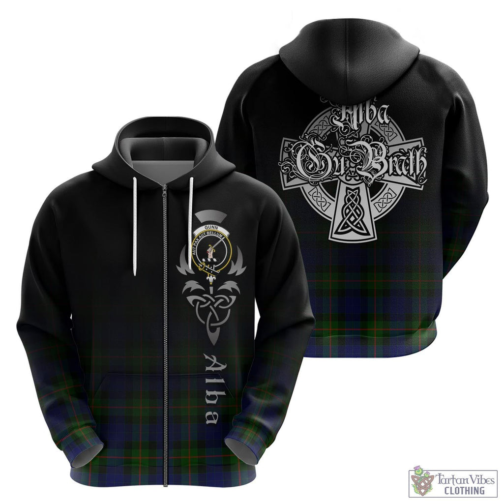 Tartan Vibes Clothing Gunn Modern Tartan Hoodie Featuring Alba Gu Brath Family Crest Celtic Inspired