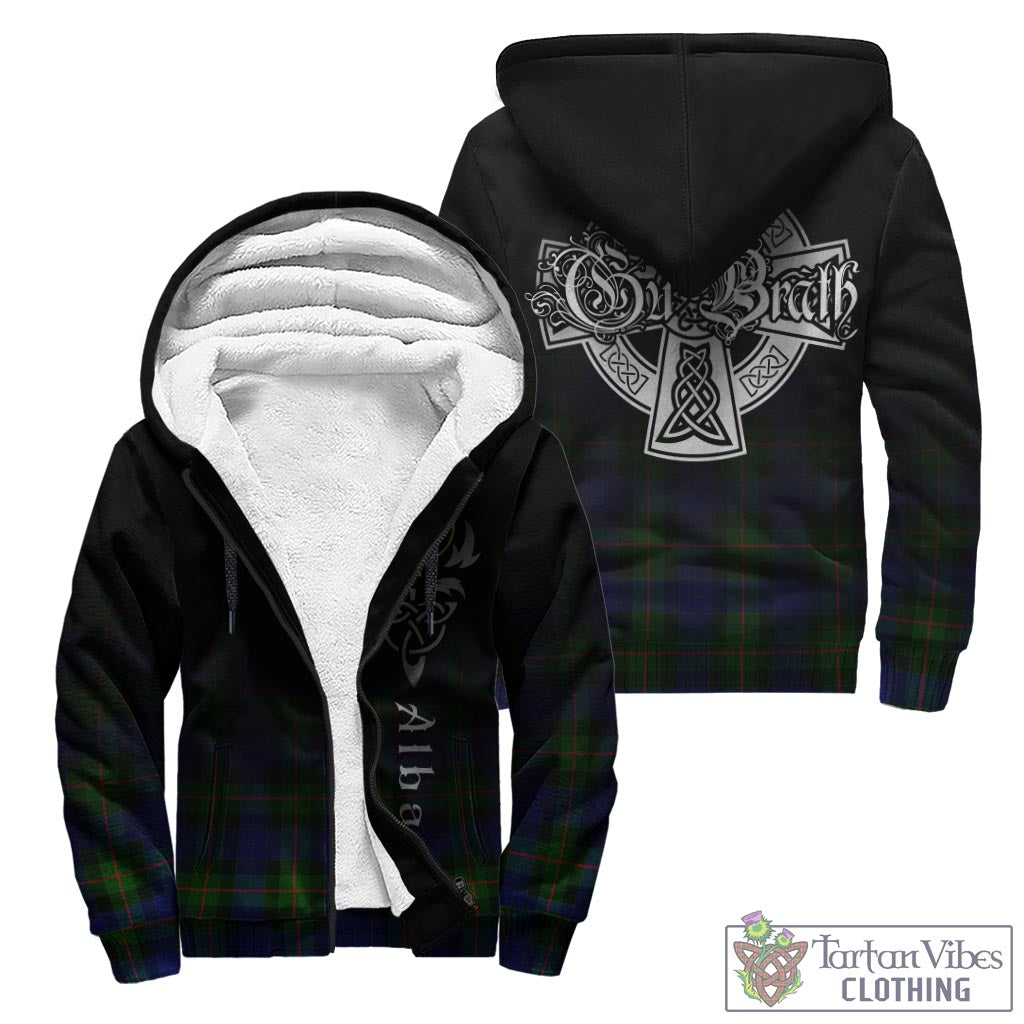 Tartan Vibes Clothing Gunn Modern Tartan Sherpa Hoodie Featuring Alba Gu Brath Family Crest Celtic Inspired