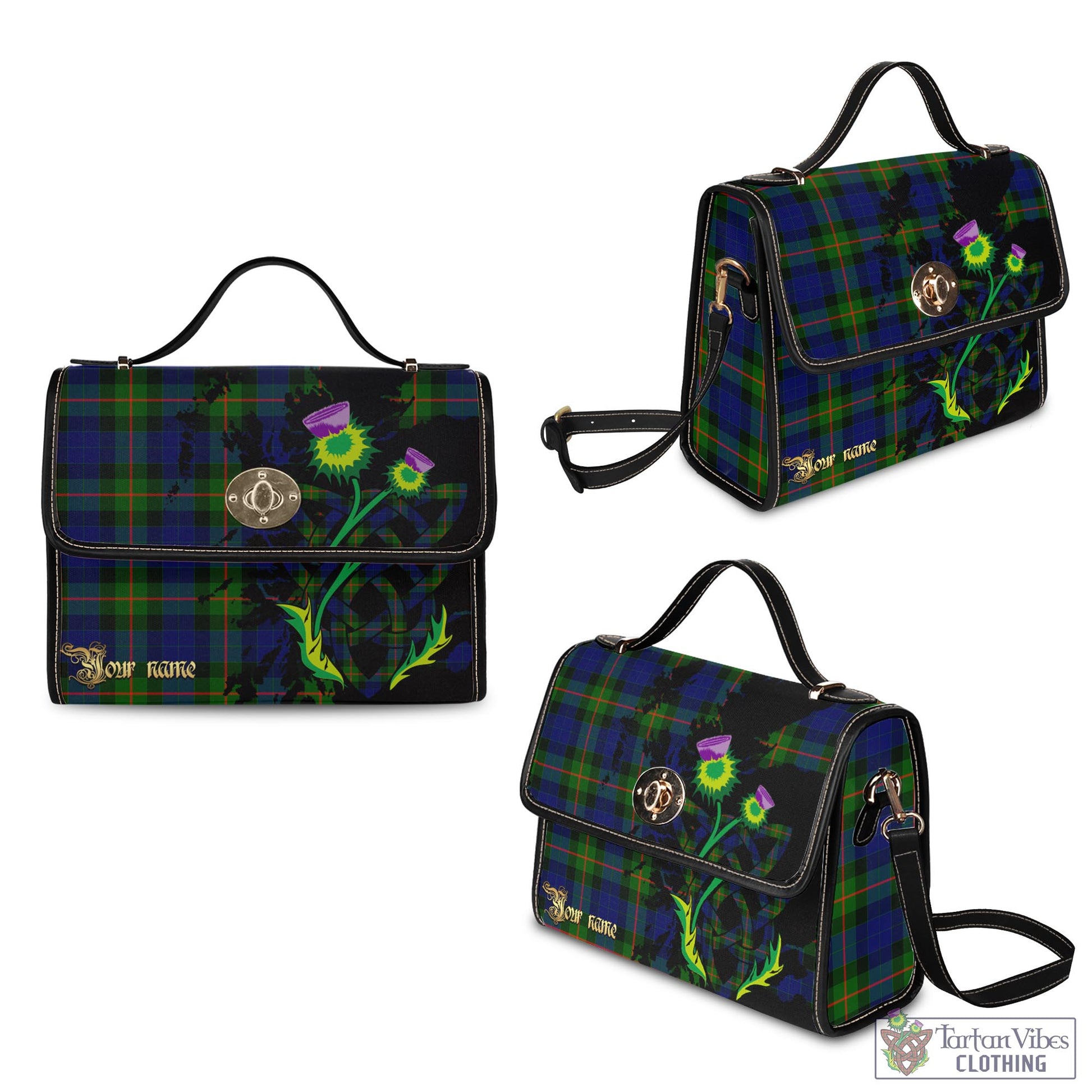 Tartan Vibes Clothing Gunn Modern Tartan Waterproof Canvas Bag with Scotland Map and Thistle Celtic Accents