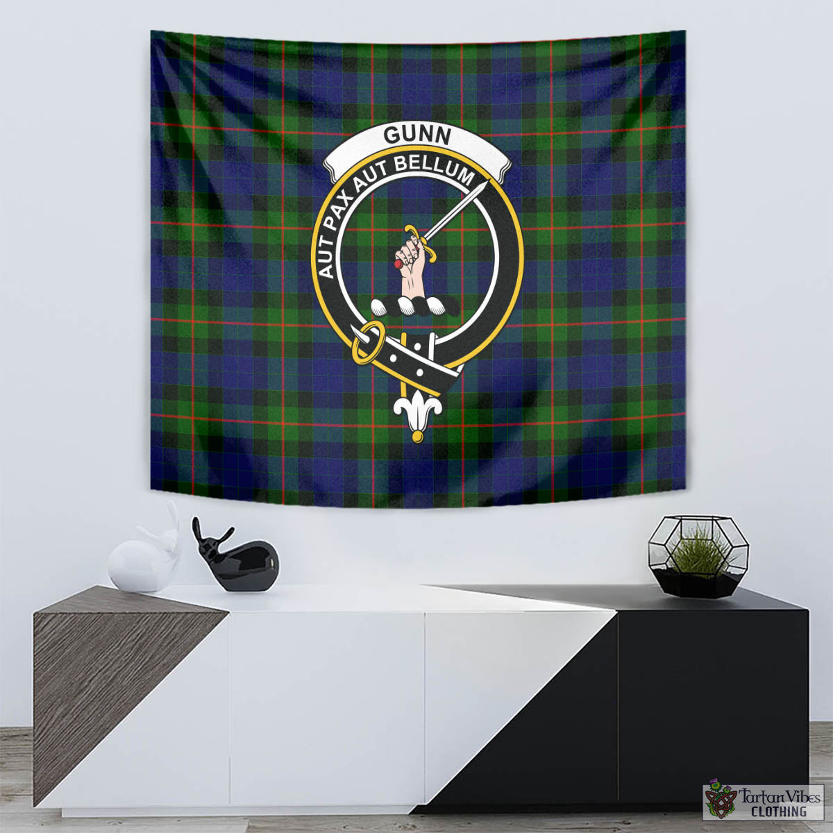 Tartan Vibes Clothing Gunn Modern Tartan Tapestry Wall Hanging and Home Decor for Room with Family Crest