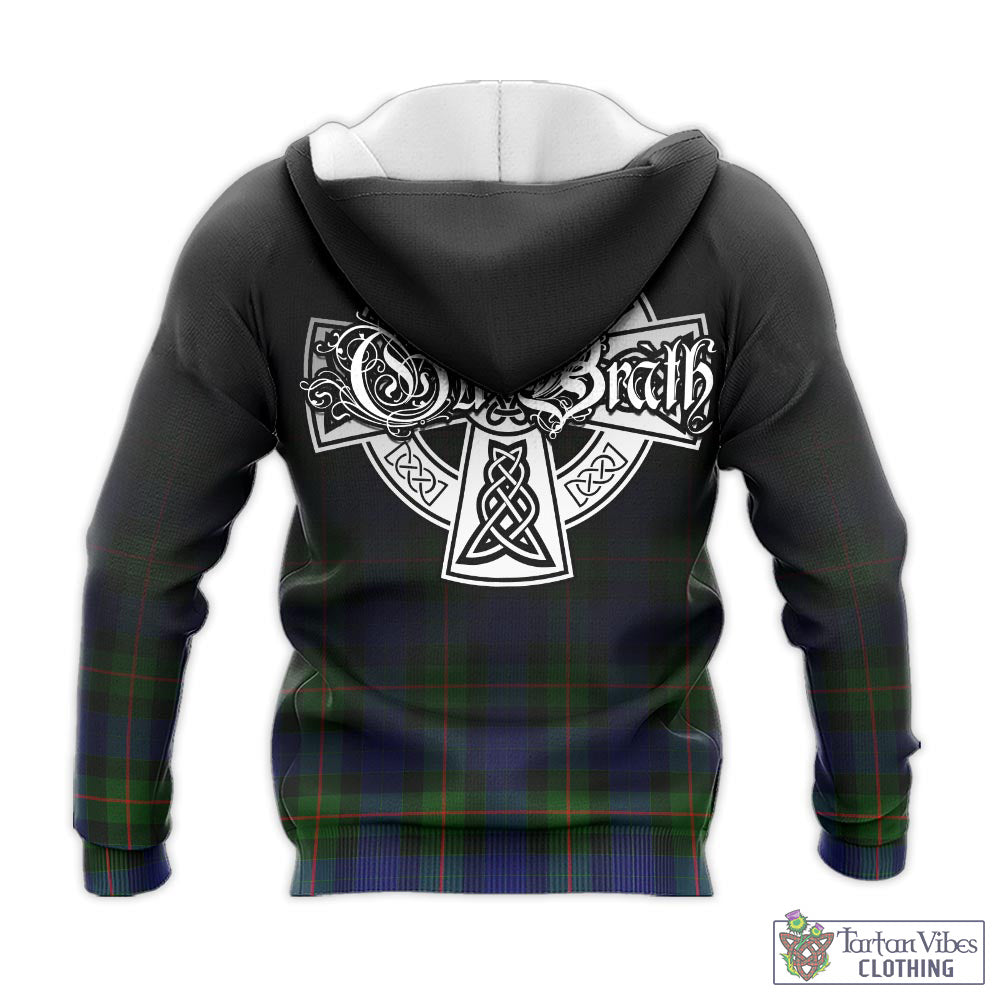 Tartan Vibes Clothing Gunn Modern Tartan Knitted Hoodie Featuring Alba Gu Brath Family Crest Celtic Inspired