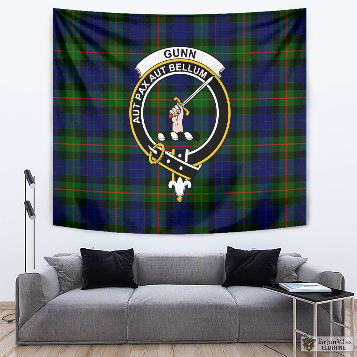 Tartan Vibes Clothing Gunn Modern Tartan Tapestry Wall Hanging and Home Decor for Room with Family Crest