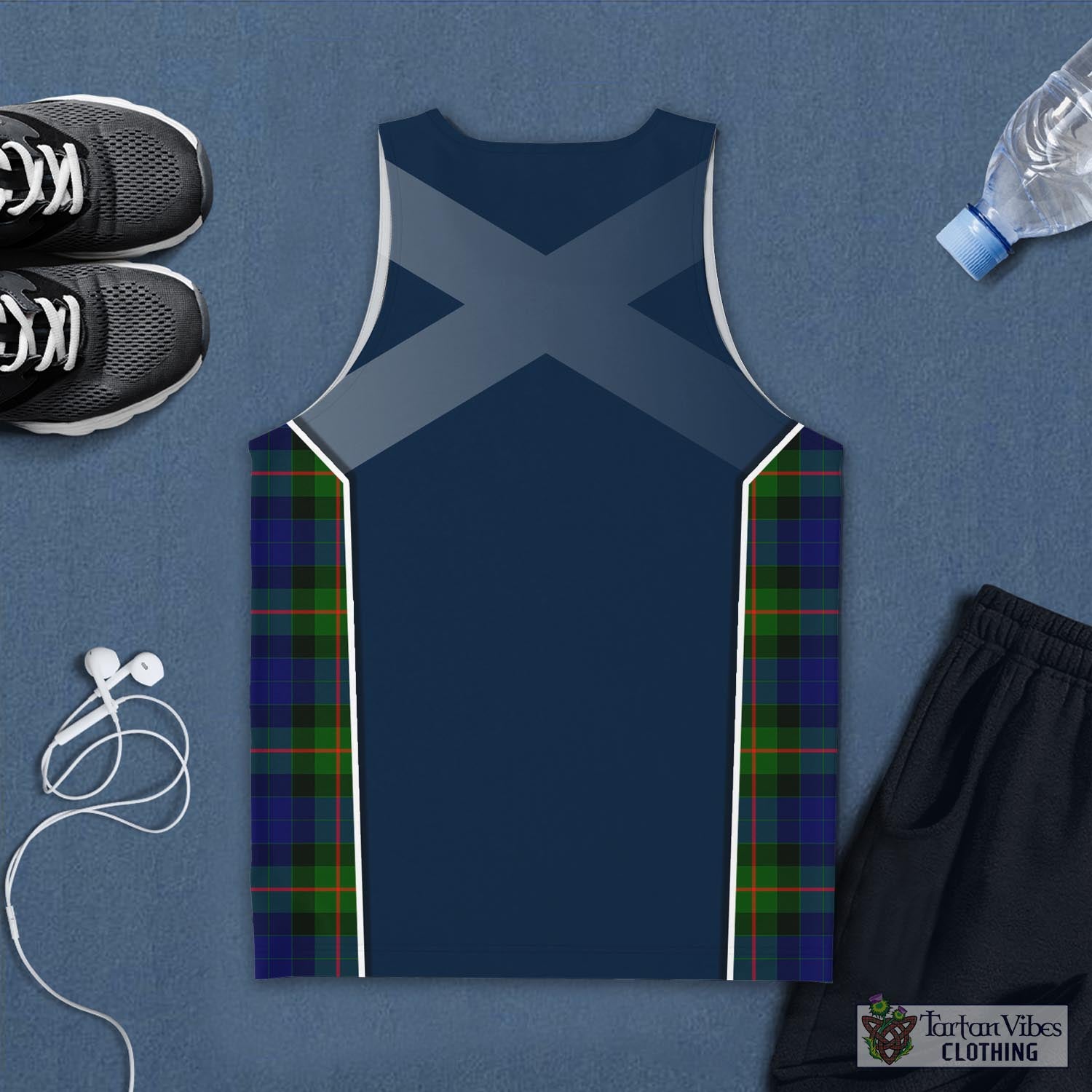 Tartan Vibes Clothing Gunn Modern Tartan Men's Tanks Top with Family Crest and Scottish Thistle Vibes Sport Style