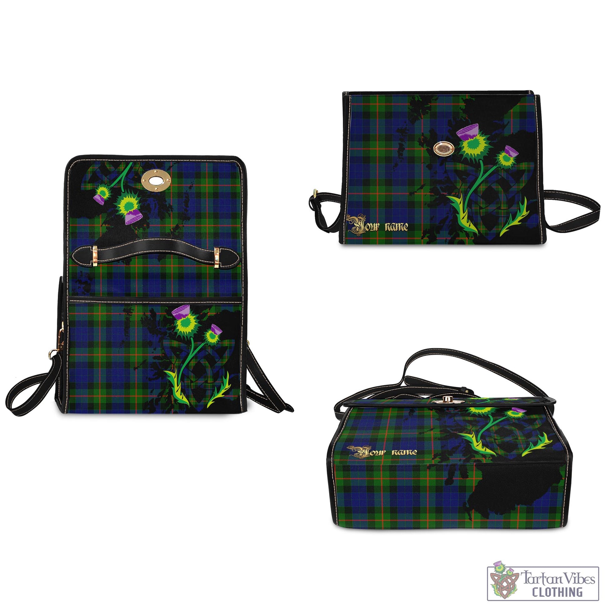 Tartan Vibes Clothing Gunn Modern Tartan Waterproof Canvas Bag with Scotland Map and Thistle Celtic Accents