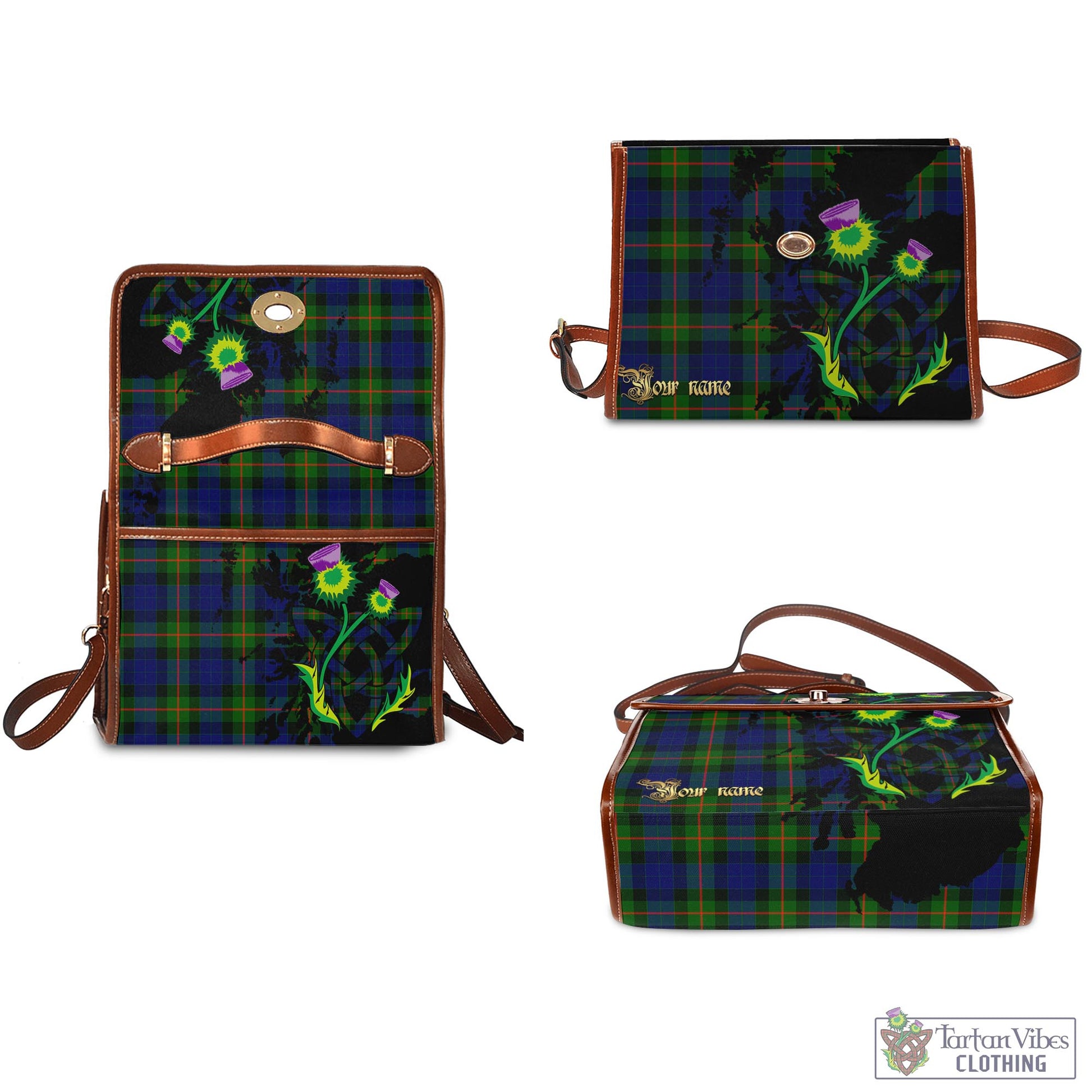 Tartan Vibes Clothing Gunn Modern Tartan Waterproof Canvas Bag with Scotland Map and Thistle Celtic Accents