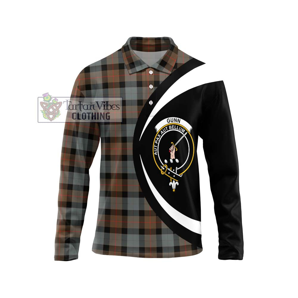 Gunn Weathered Tartan Long Sleeve Polo Shirt with Family Crest Circle Style Unisex - Tartan Vibes Clothing