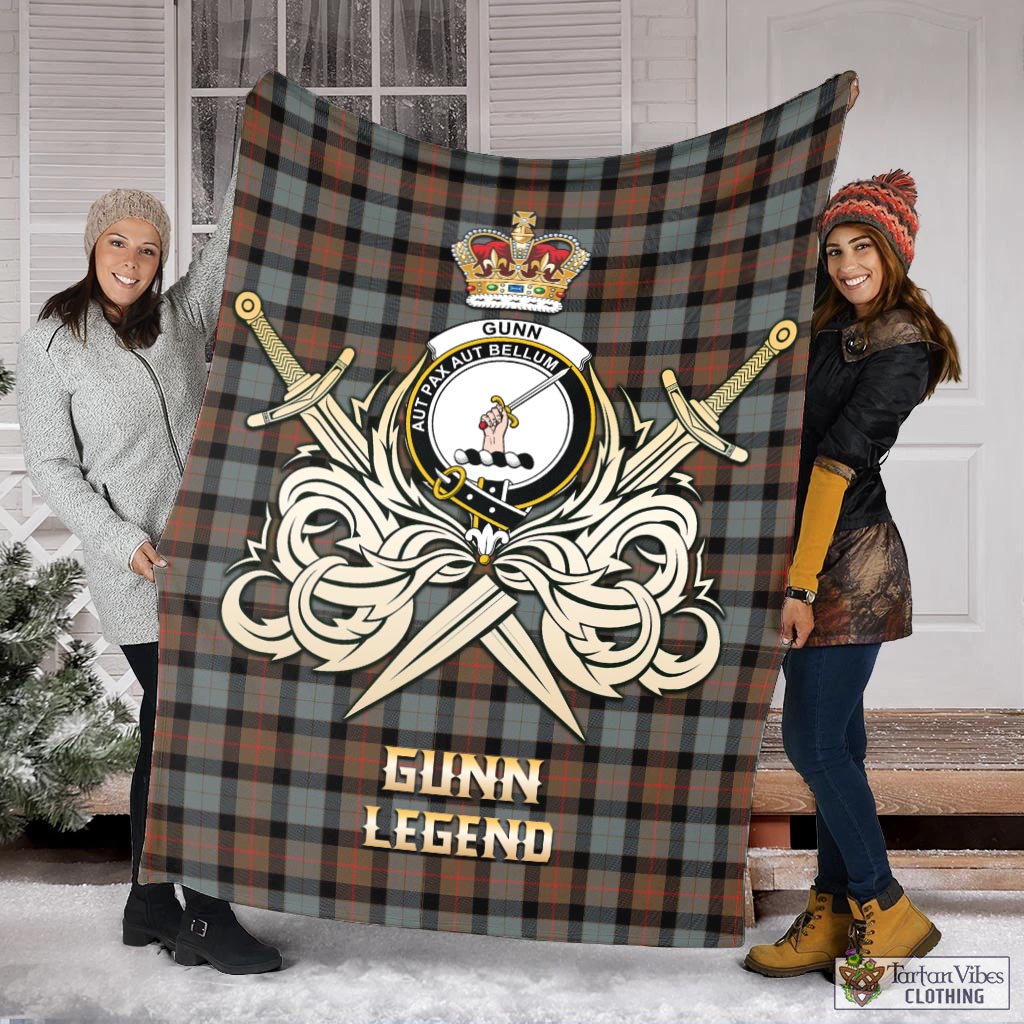 Tartan Vibes Clothing Gunn Weathered Tartan Blanket with Clan Crest and the Golden Sword of Courageous Legacy