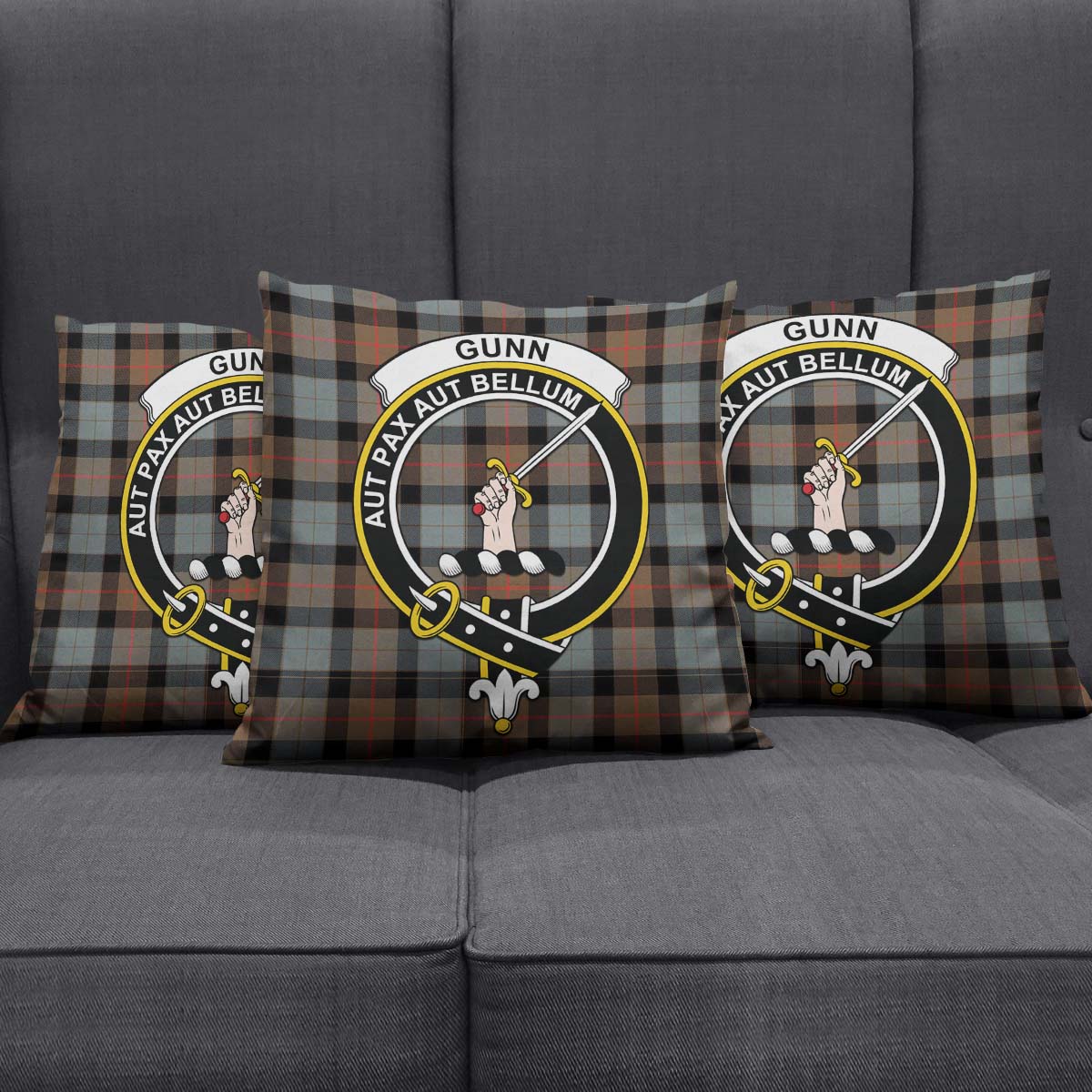 Gunn Weathered Tartan Pillow Cover with Family Crest Square Pillow Cover - Tartanvibesclothing