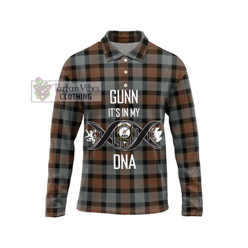 Gunn Weathered Tartan Long Sleeve Polo Shirt with Family Crest DNA In Me Style