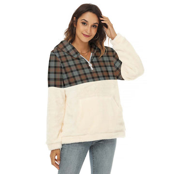 Gunn Weathered Tartan Women's Borg Fleece Hoodie With Half Zip