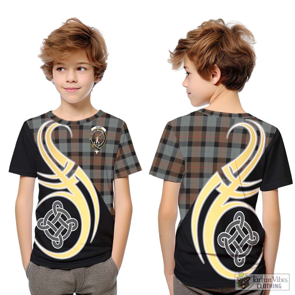 Gunn Weathered Tartan Kid T-Shirt with Family Crest and Celtic Symbol Style Youth XL Size14 - Tartan Vibes Clothing