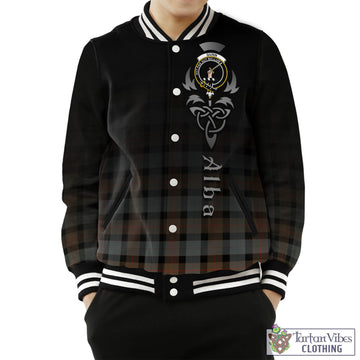 Gunn Weathered Tartan Baseball Jacket Featuring Alba Gu Brath Family Crest Celtic Inspired