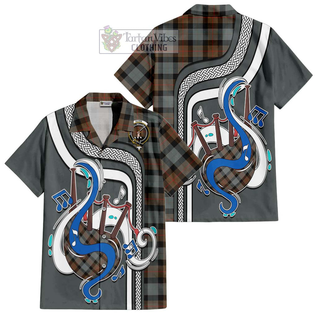 Gunn Weathered Tartan Short Sleeve Button Shirt with Epic Bagpipe Style Kid - Tartanvibesclothing Shop