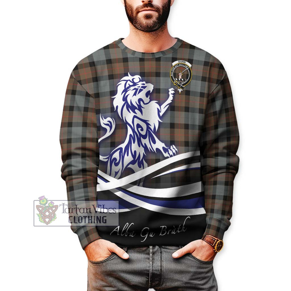 Gunn Weathered Tartan Sweatshirt with Alba Gu Brath Regal Lion Emblem Unisex - Tartanvibesclothing Shop