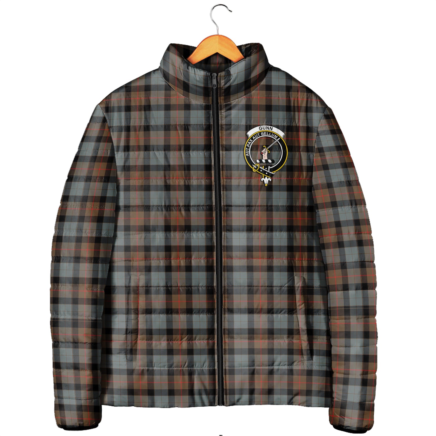 Gunn Weathered Tartan Padded Jacket with Family Crest Men's Padded Jacket - Tartan Vibes Clothing