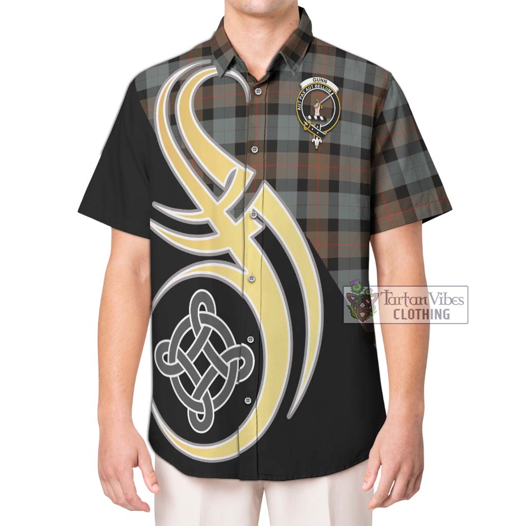 Gunn Weathered Tartan Short Sleeve Button Shirt with Family Crest and Celtic Symbol Style Kid - Tartan Vibes Clothing