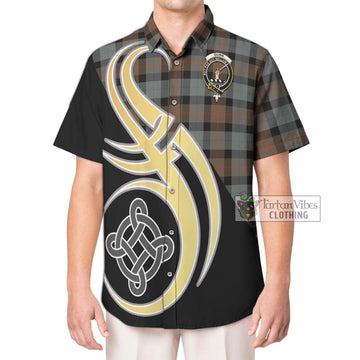 Gunn Weathered Tartan Short Sleeve Button Shirt with Family Crest and Celtic Symbol Style