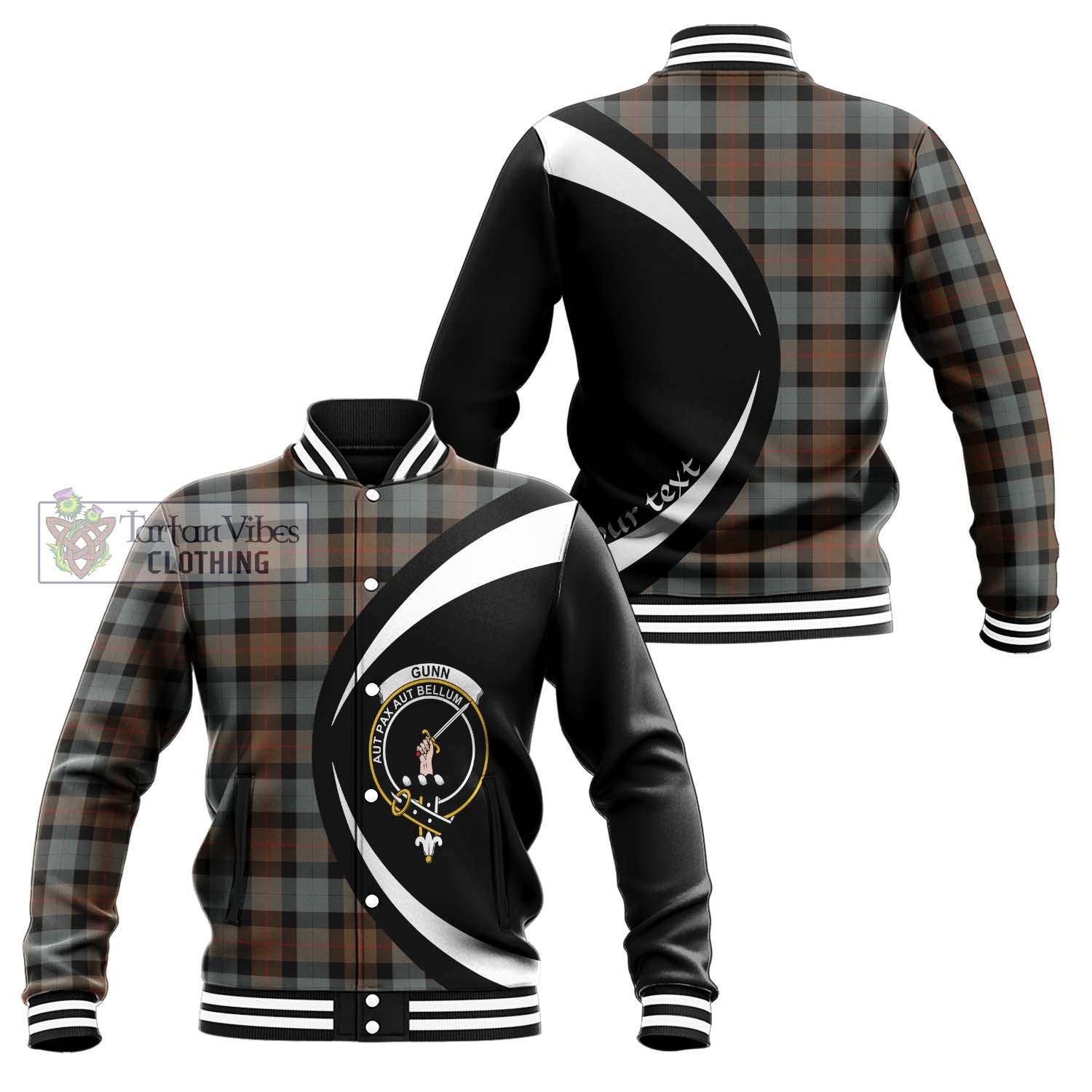 Gunn Weathered Tartan Baseball Jacket with Family Crest Circle Style Unisex - Tartan Vibes Clothing