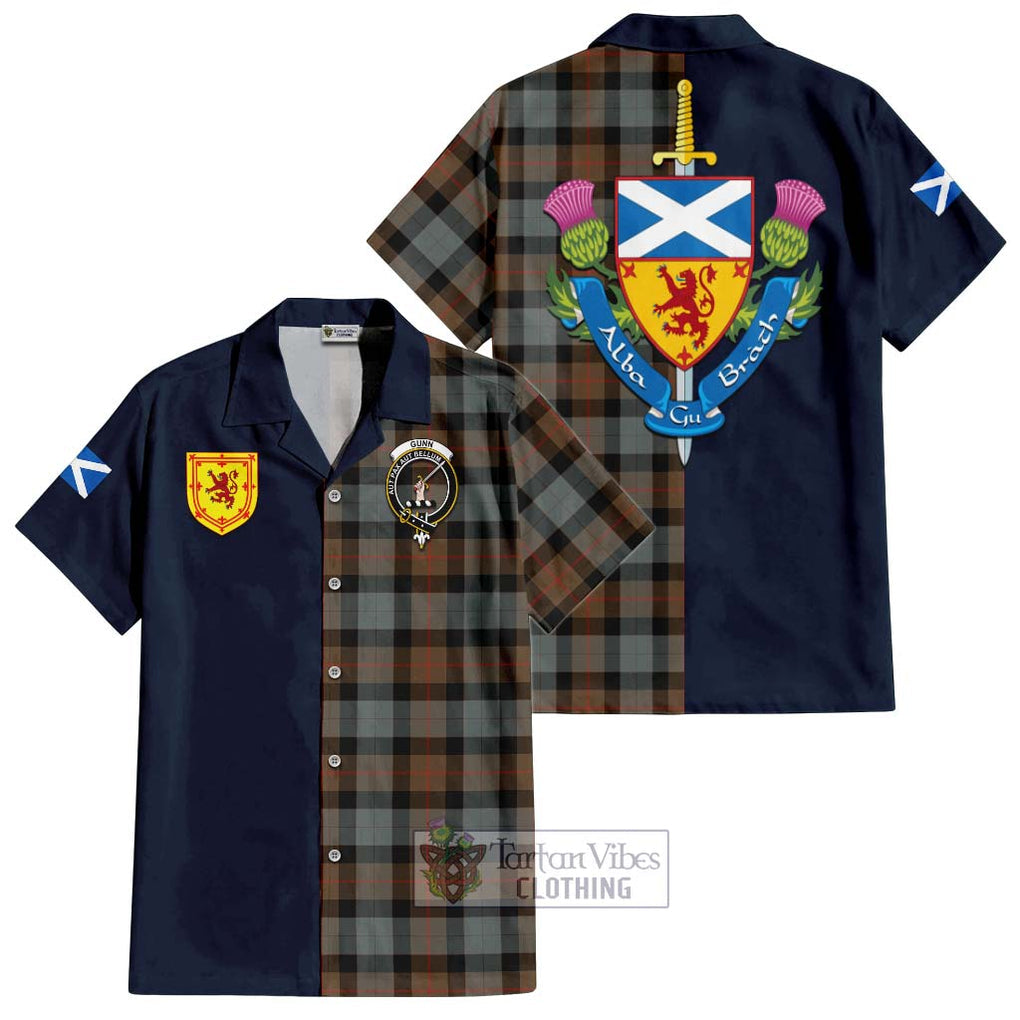 Tartan Vibes Clothing Gunn Weathered Tartan Short Sleeve Button Shirt with Scottish Lion Royal Arm Half Style