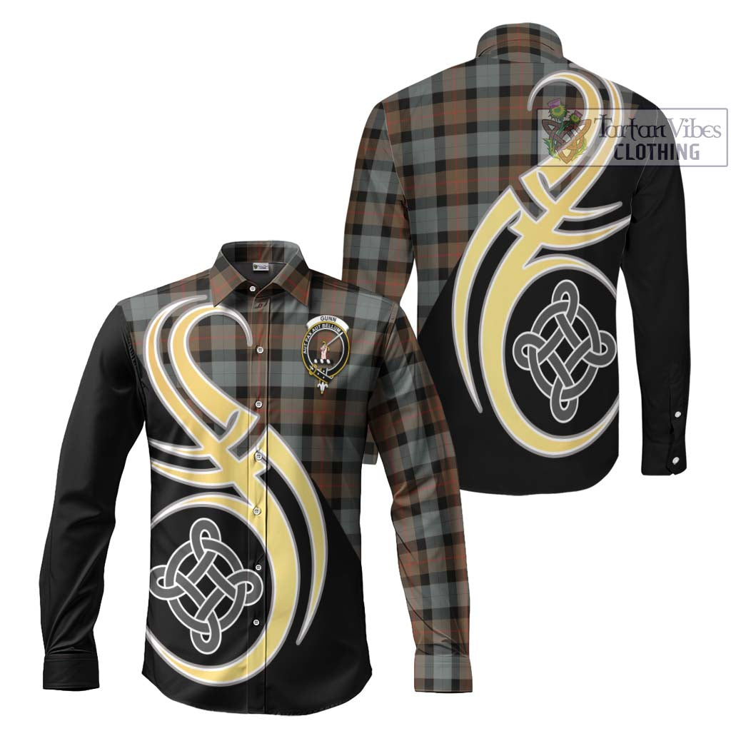 Gunn Weathered Tartan Long Sleeve Button Shirt with Family Crest and Celtic Symbol Style Men's Shirt S - Tartan Vibes Clothing