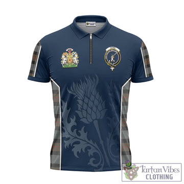 Gunn Weathered Tartan Zipper Polo Shirt with Family Crest and Scottish Thistle Vibes Sport Style