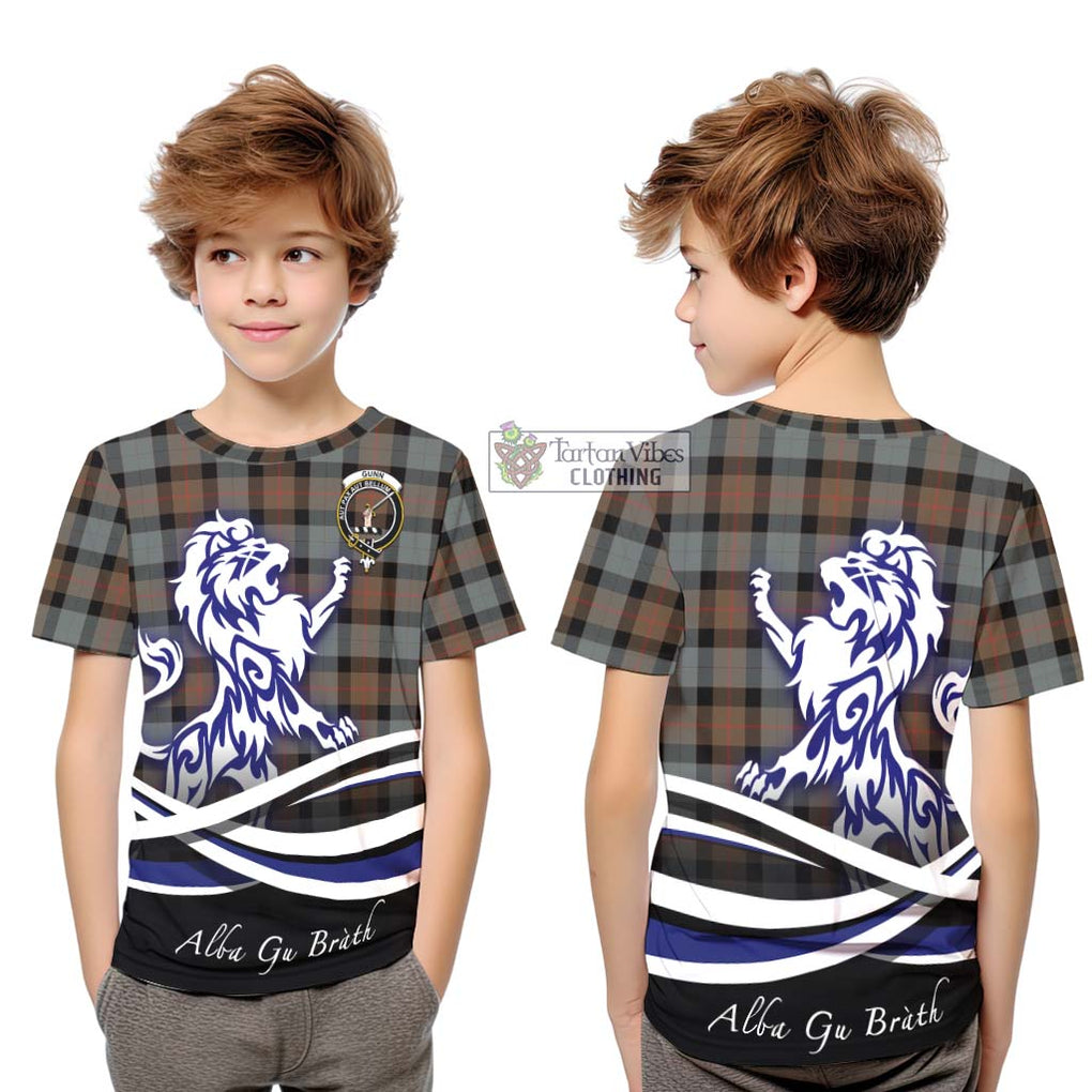 Gunn Weathered Tartan Kid T-Shirt with Alba Gu Brath Regal Lion Emblem Youth XL Size14 - Tartanvibesclothing Shop