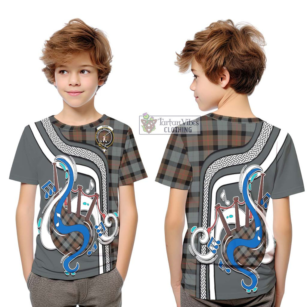 Tartan Vibes Clothing Gunn Weathered Tartan Kid T-Shirt with Epic Bagpipe Style