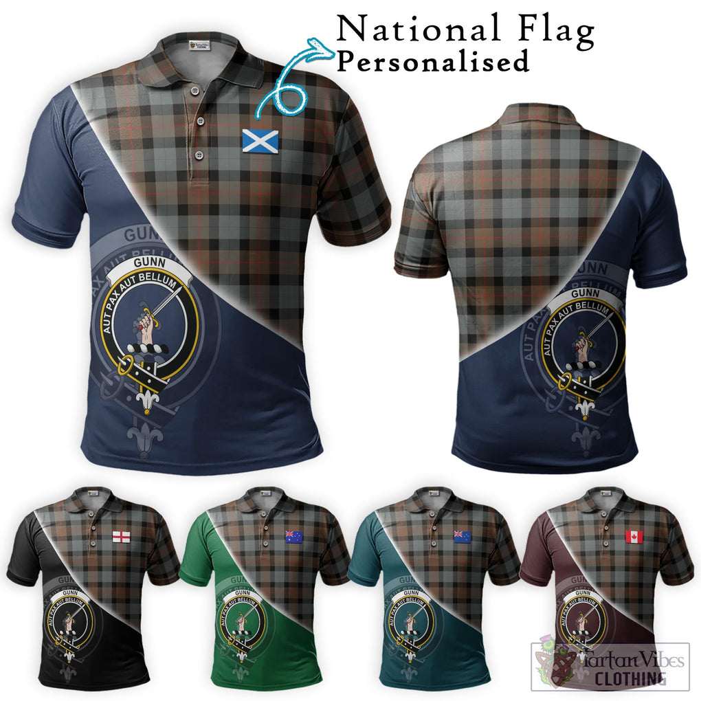 Gunn Weathered Tartan Polo Shirt with Personalised National Flag and Family Crest Half Style Maroon - Tartanvibesclothing Shop