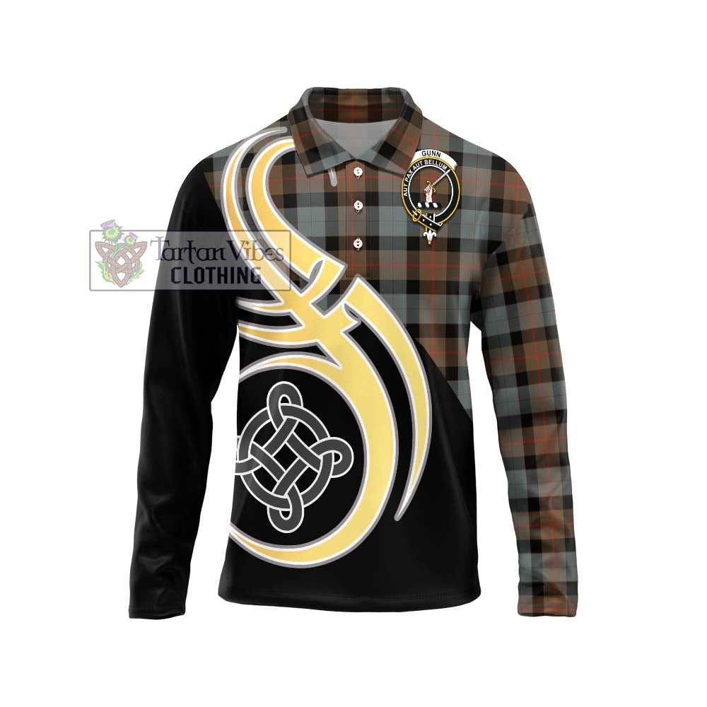 Gunn Weathered Tartan Long Sleeve Polo Shirt with Family Crest and Celtic Symbol Style Unisex - Tartan Vibes Clothing