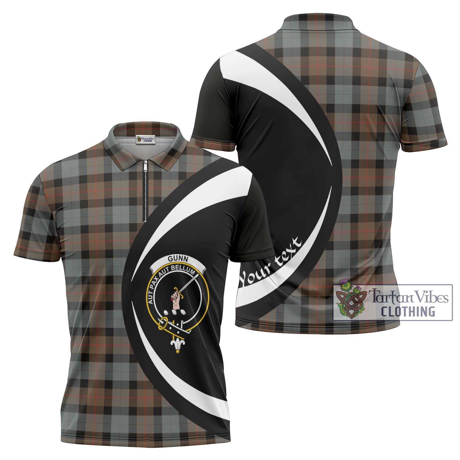 Tartan Vibes Clothing Gunn Weathered Tartan Zipper Polo Shirt with Family Crest Circle Style