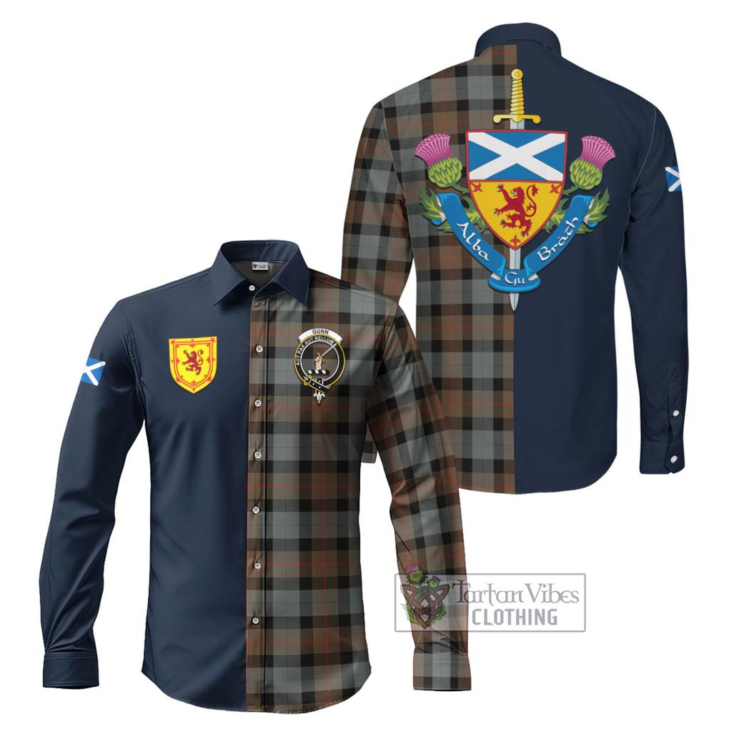 Tartan Vibes Clothing Gunn Weathered Tartan Long Sleeve Button Shirt with Scottish Lion Royal Arm Half Style