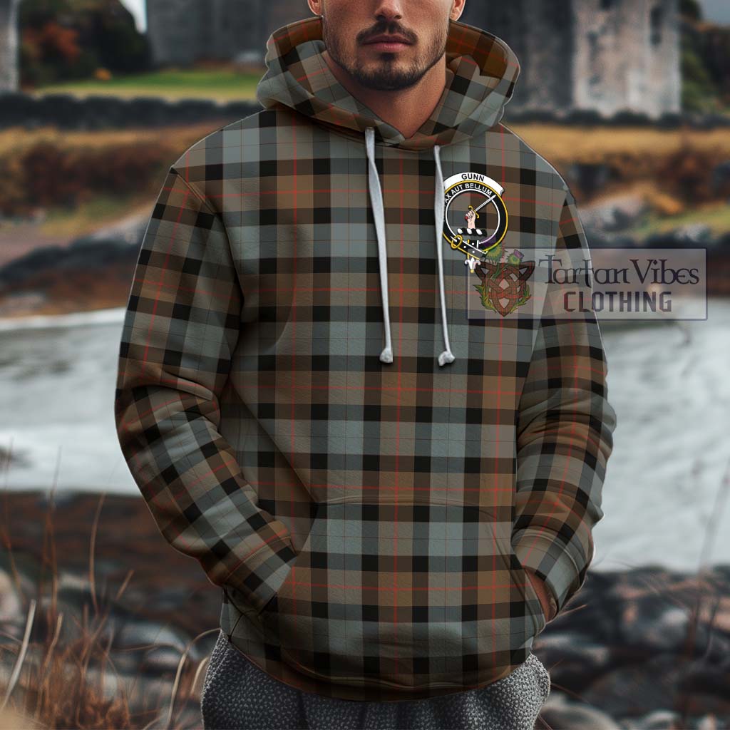 Tartan Vibes Clothing Gunn Weathered Tartan Cotton Hoodie with Family Crest