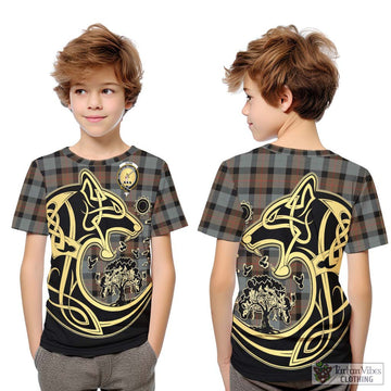 Gunn Weathered Tartan Kid T-Shirt with Family Crest Celtic Wolf Style