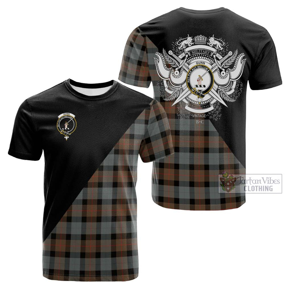 Tartan Vibes Clothing Gunn Weathered Tartan Cotton T-shirt with Family Crest and Military Logo Style